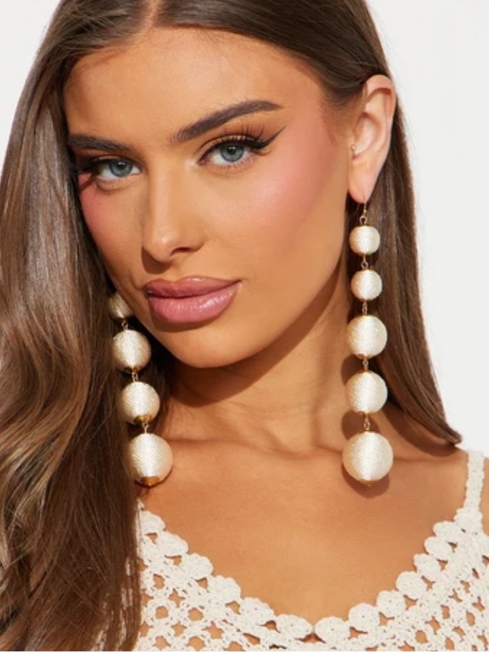 Fashion Nova Women’s Ivory Gold Drop Beaded Earrings